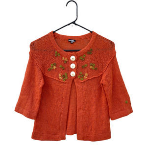 Wooden Ships Knit Mohair Blend Cardigan with Floral Embroidered Accents Size S/M
